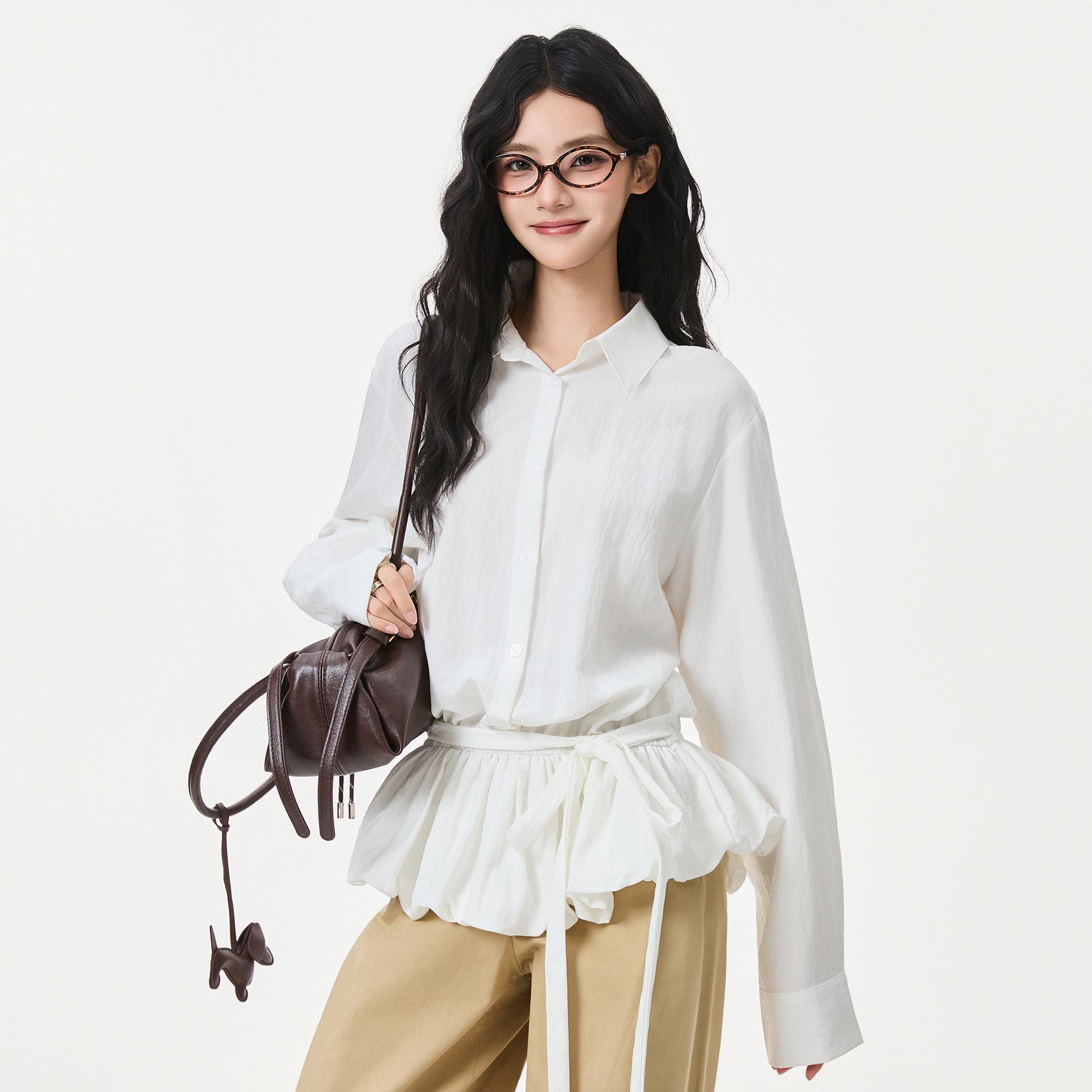 

Женская французская рубашка с пэчворком, рюшами и приталенным силуэтом, ранний осенний сезон 2025 Free Size белый