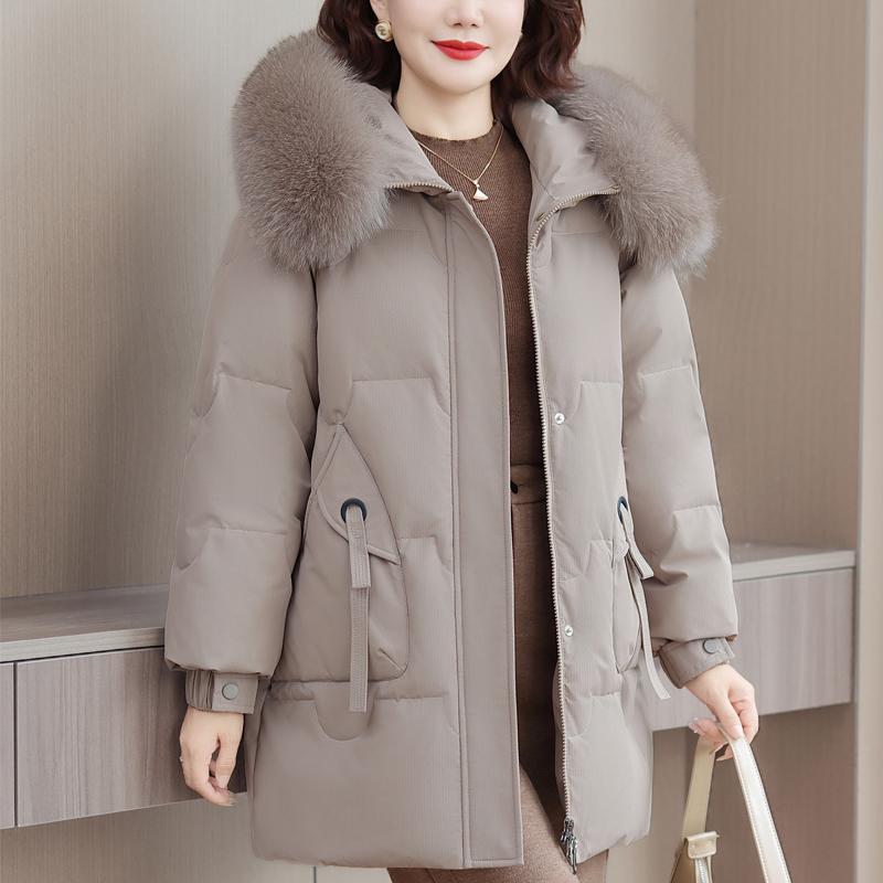 Real Fur Collar Middle-aged Women's Winter Down Coats Hooded Plus Size XL-6XL Thick Warm White Duck Down Jackets for Women Clothes