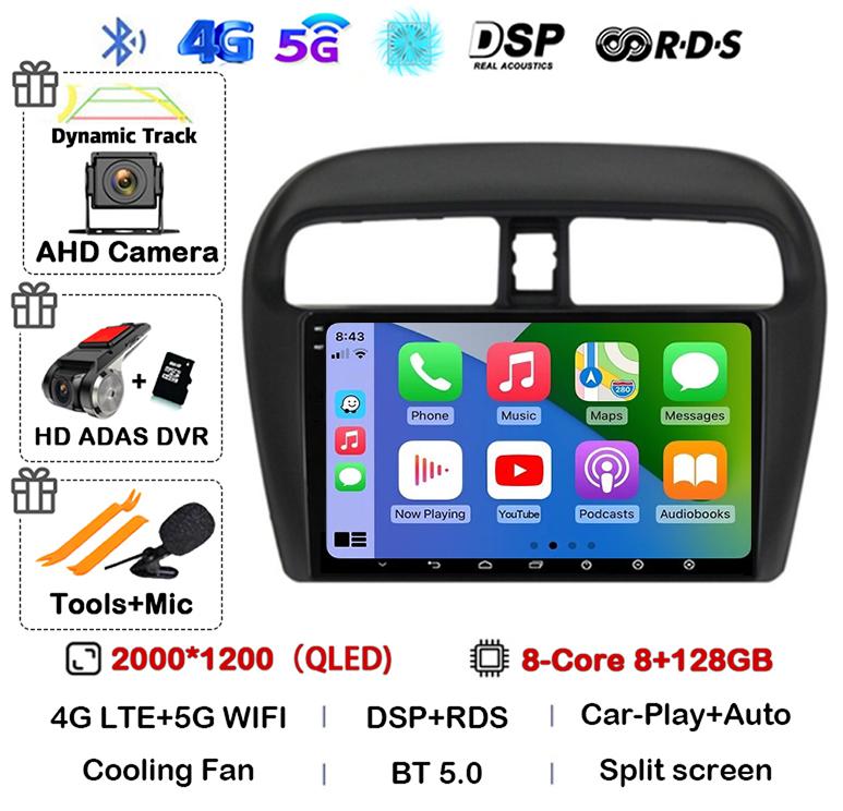 Android 14 Carplay Auto WIFI+4G For Mitsubishi Mirage Attrage 2012 - 2018 Car Radio Multimidia Video Player GPS Stereo Head Unit