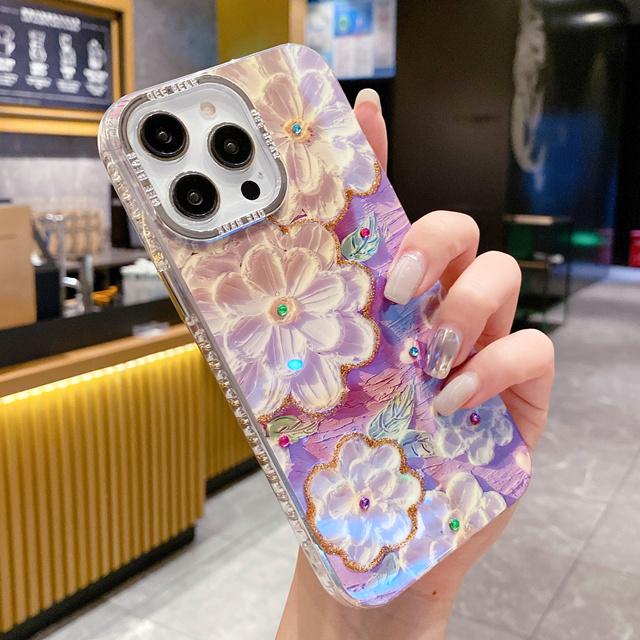 

Модный чехол для телефона с блестящими цветами и роскошной прозрачной рамкой для iPhone 15 Pro Max, защитный чехол для iPhone 11 12 13 14 16Plus For 16 Pro Max
