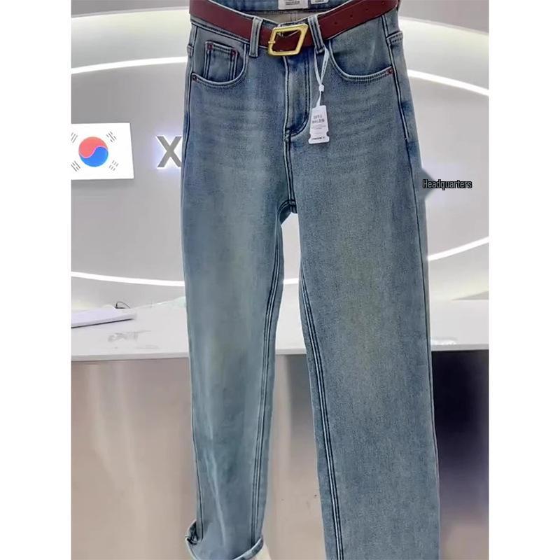 Plus Size High-Waisted Fleece-Lined Wide Leg Jeans for Women - Autumn/Winter 2024 Slimming Style