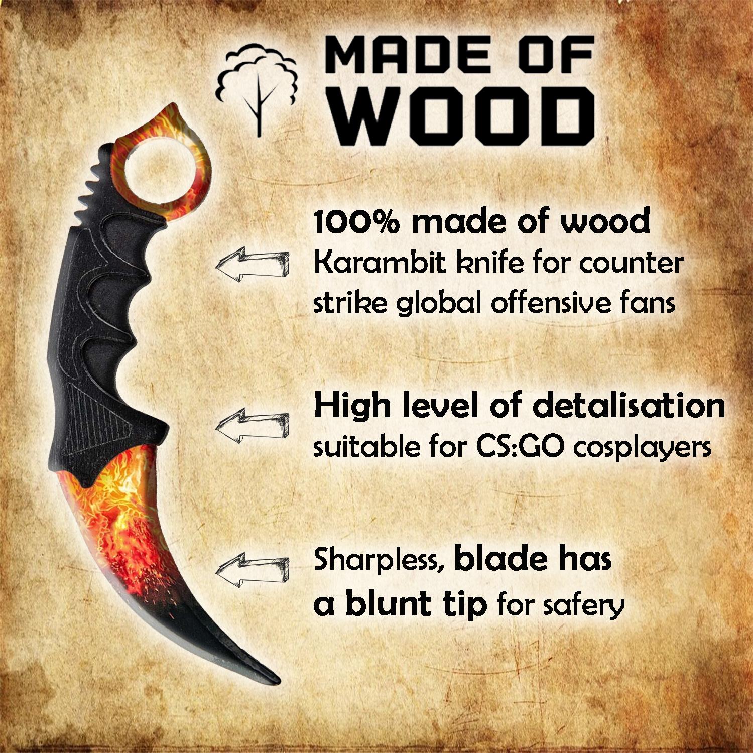 

КС2 КС:GO Деревянный нож Karambit Howling, Maskbro, деревянный нож, сделанный из дерева, для любителей CounterStrike Global Offensive