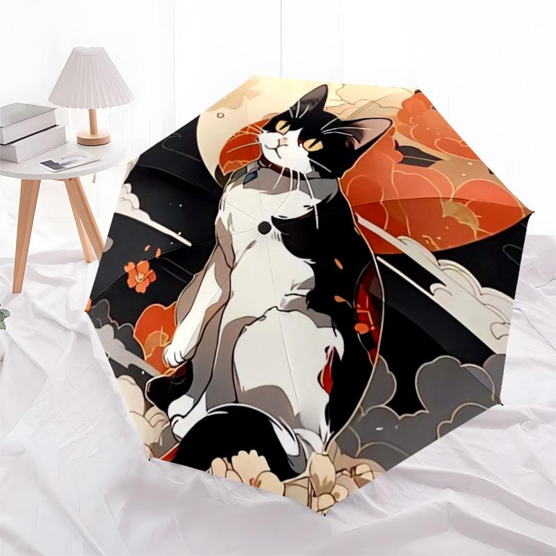 1pc Japanese Cat Moon Night Flowers Umbrella with Plastic Handle,Suitable for All Seasons Home Travel Outdoor UmbrellaDD637