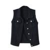 Women's Fashion Solid Color Sleeveless Pocket Short Style With Frayed Edges And Holes Cardigan Vest Jacket