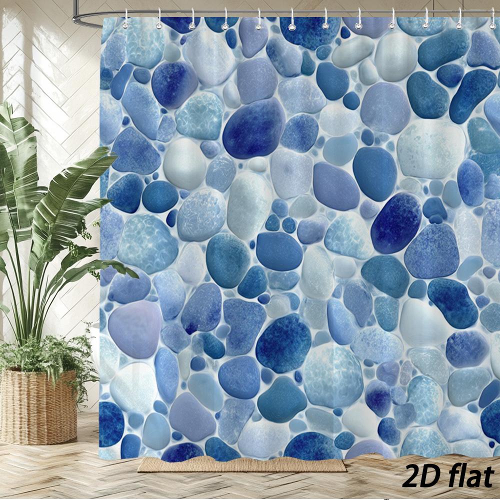 

2D Flat Blue Pebble Stone Shower Curtain – Polyester, 12 Hooks, Modern Bathroom Decor, Water-Resistant & Machine Washable W60H190(CM)-1 Pcs