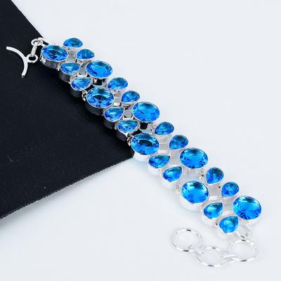 Braccialetto in topazio blu svizzero Braccialetto in argento sterling 925 fatto a mano con pietra preziosa in topazio blu svizzero Braccialetto blu per regalo Gioielli per la mamma