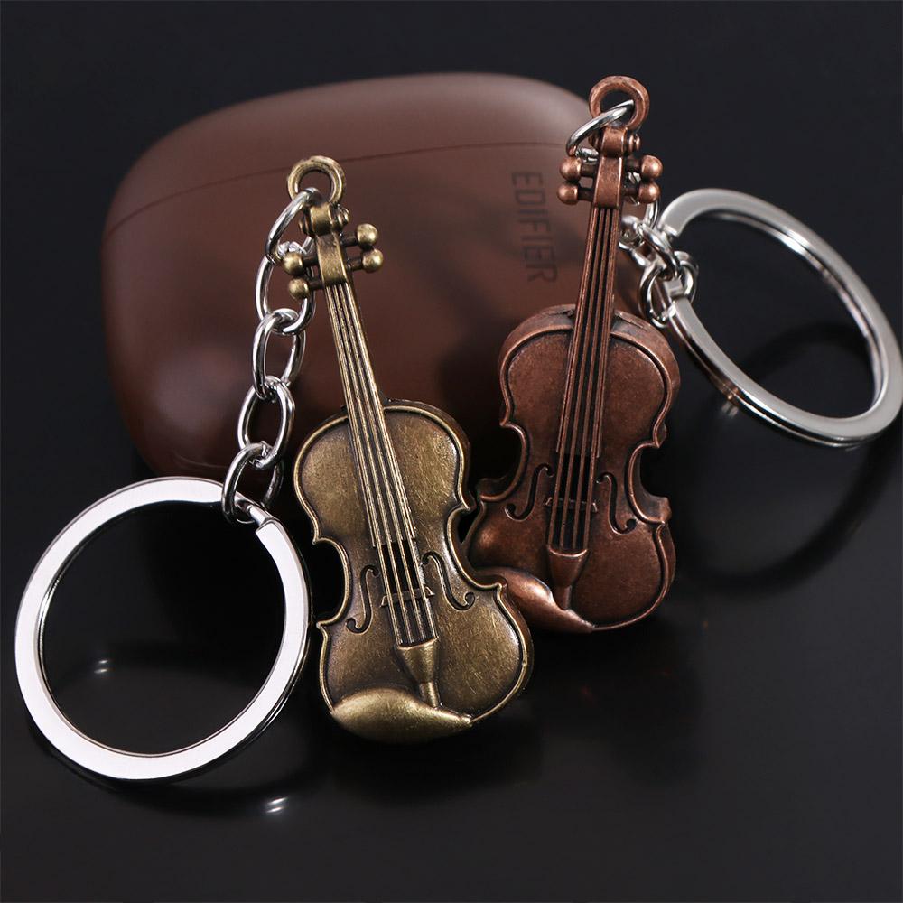 Copper Bronze Violin Key Chain Cello Musical Instrument Pendant  Musician Jewelry