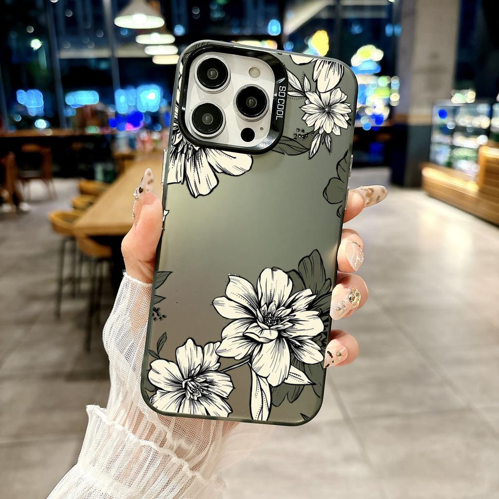 Color Phone Case For iPhone 17 16E 16 11 15 14 Pro MAX 12 13 MINI 7 8 Plus XR SE Silver Plated IMD Cover Protection Flower