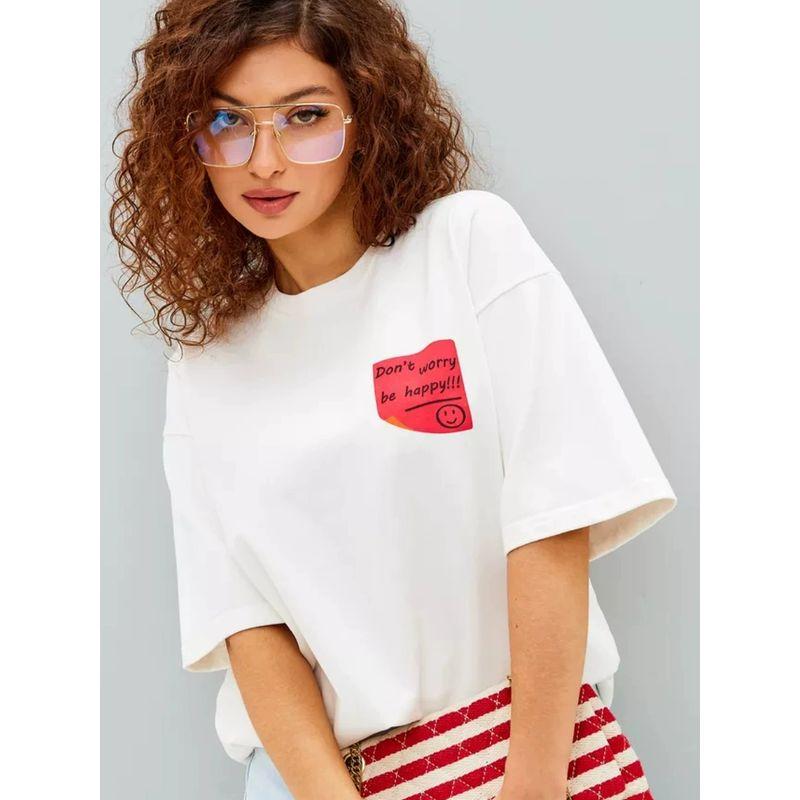 Loose Printed Cotton T-shirt Fashion Style New Arrival Loose Print Short Sleeve Cotton T-shirt Top