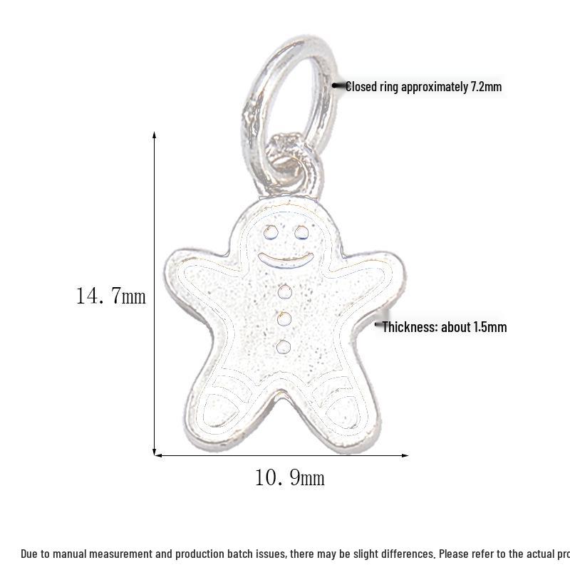 Sterling Silver Cartoon Charms: Gingerbread Man, Snowman, Teddy Bear, Light Bulb - Thai Silver Jewelry DIY Bracelet Accessories.
