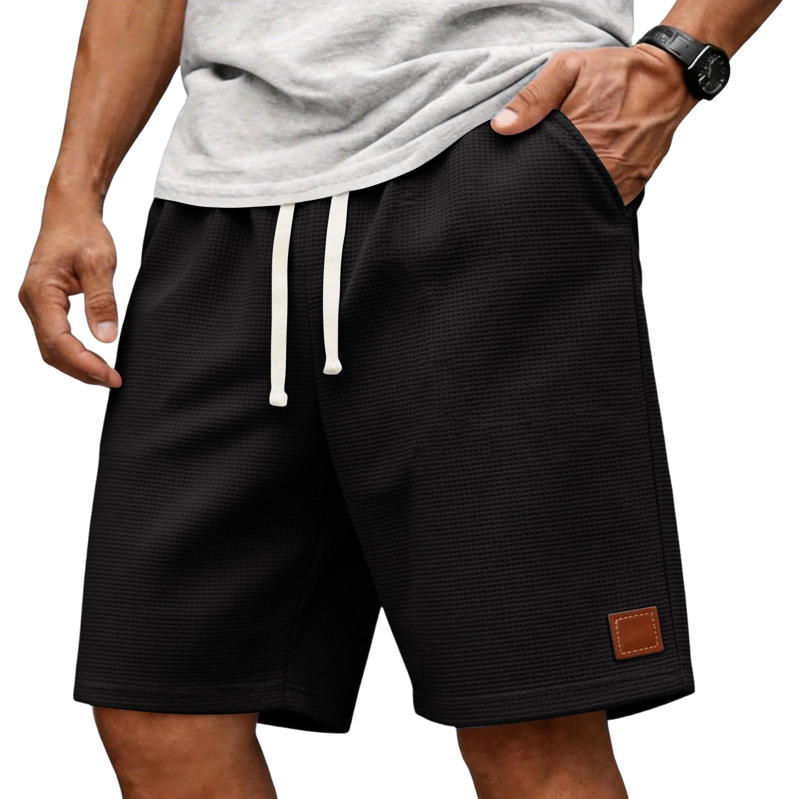 Men s  Casual Shorts - Drawstring Elastic Waist Wide Beach Pants - Pocket Label Five-pocket Pants XXXL чёрный