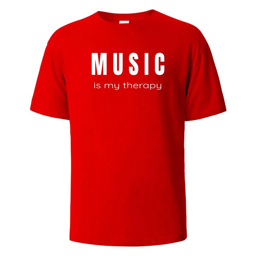 Musik är min terapi Tryck T-shirt Casual Kortärmade Toppar Sommar T-shirts För Män Kvinnor 100% Bomull O-hals Oversize Streetwear Topp