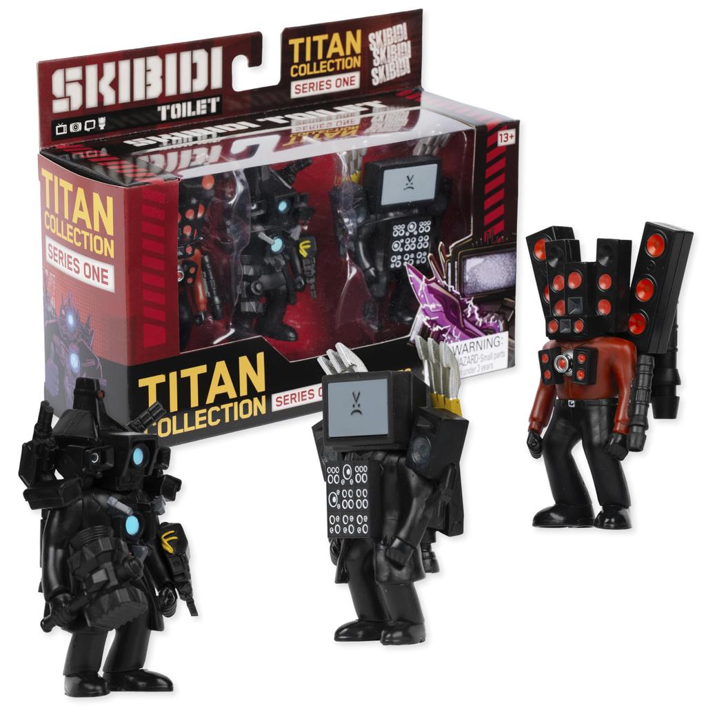 Skibidi Toilet Titan 3-Pack - Complete Collection, Officially Licensed Toilet Goods, Black