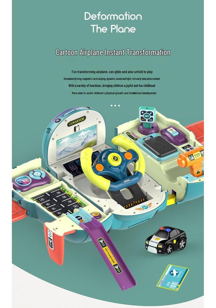 Multifunctional Educational Airplane Toy with Lights, Music, Driving Simulator, and Piggy Bank for Kids