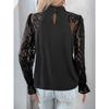 Women's Summer Lace Splicing Long Sleeve Pullover Top with Round Neck - European and American Style
