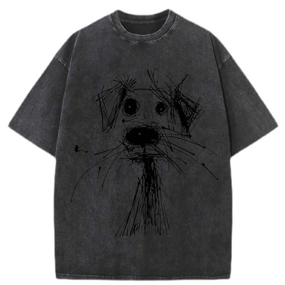 T-shirt Oversize en Coton Croquis de Chien Écritures Amusantes Streetwear T-shirt Unisexe