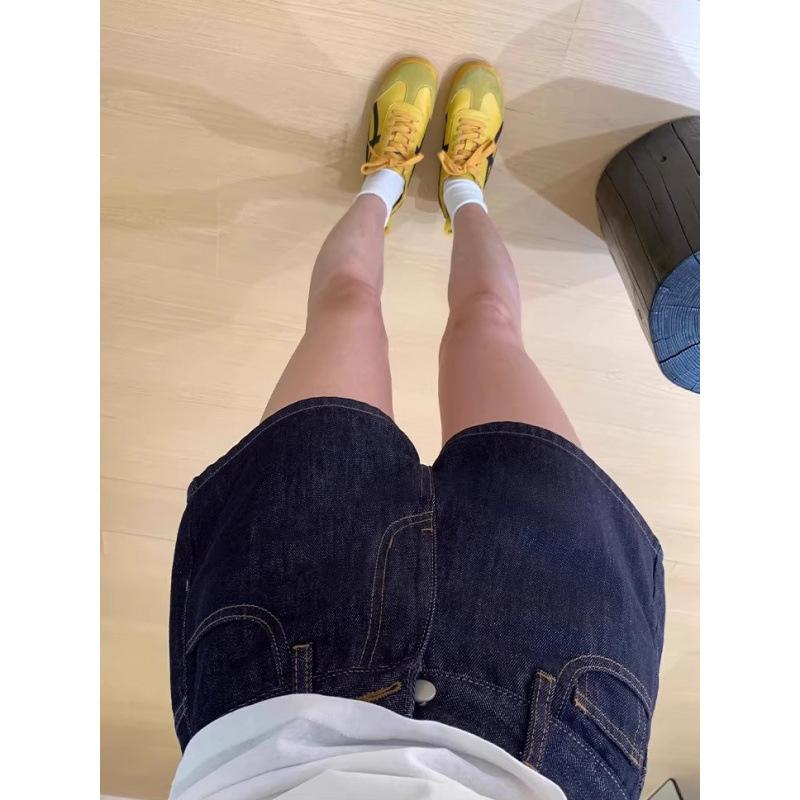 Summer new large size dark blue wide-leg denim shorts for women, loose A-line pants