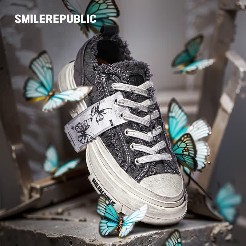 Smilerepublic 70-е Потертые Низкие Платформы из Холста с Бахромой EU 39