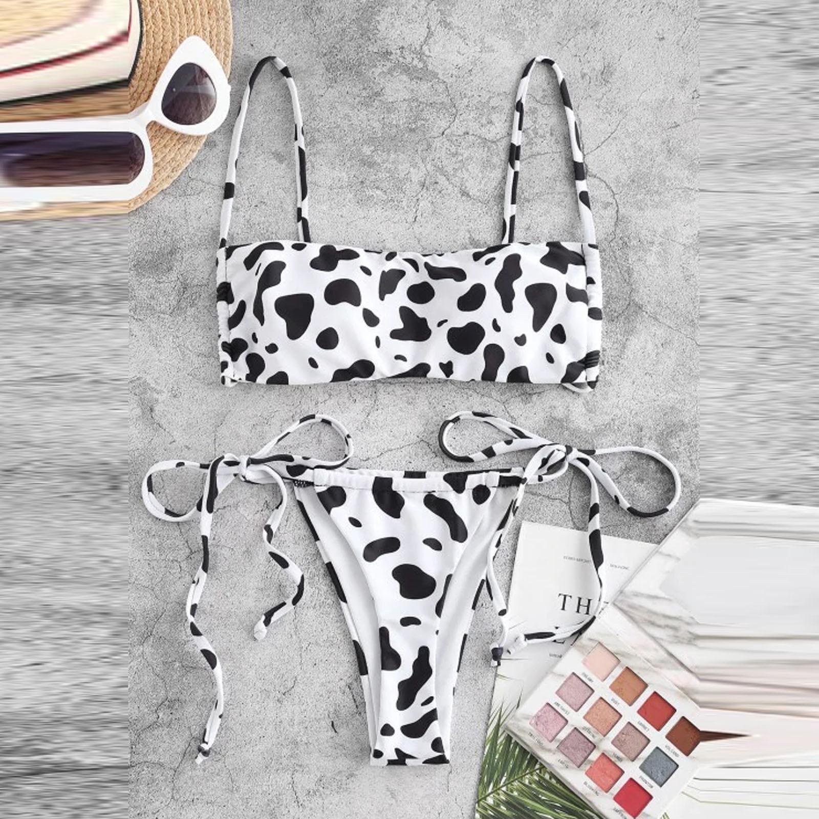Women Leopard Print High Waist Two Bikini Swimwear Swimsuit Beachwear S