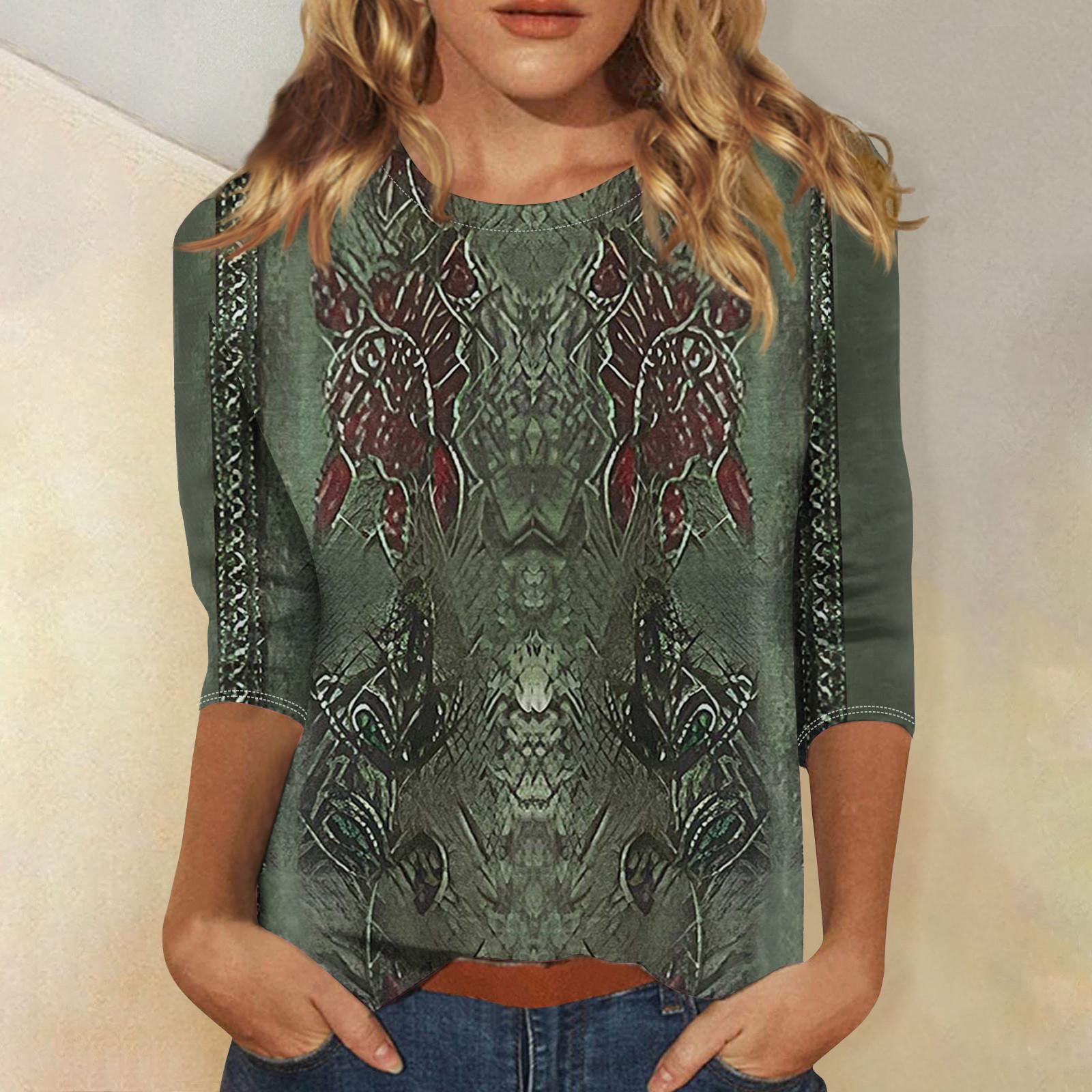 

Рубашки с рукавом 3/4 для женщин, милые топы, футболки с рисунком, блузки, повседневные базовые топы больших размеров, пуловеры L