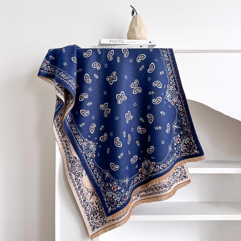 Retro butterfly high-end imitation cashmere scarf for women in autumn and winter, thickened outer layer, warm office shawl