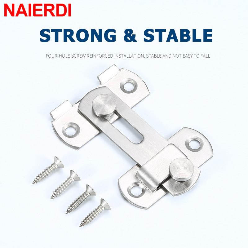 NAIERDI Stainless Steel 90/180 Degree Hasp Latches Sliding Door Chain Locks Security Hardware For Window Cabinet Hotel Home