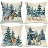4 PCS Linen Christmas Reindeer and Bear Home Pillow Covers - Zipper Closure, Machine Washable, Non-woven, Traditional Style - Suitable for All Room Ty