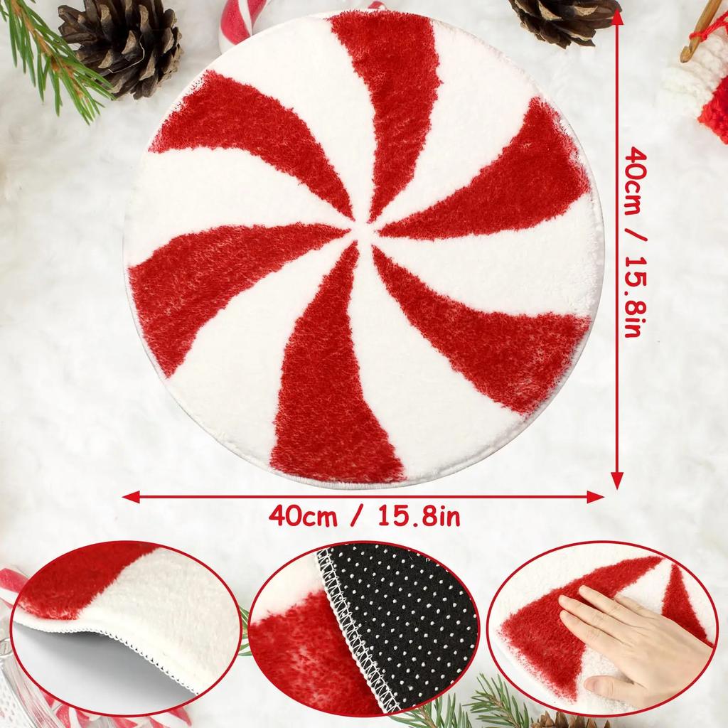 Christmas Candy Floor Mat, Comfortable And Warm Circular Bathroom Rug, Bedroom And Living Room Decorative Item
