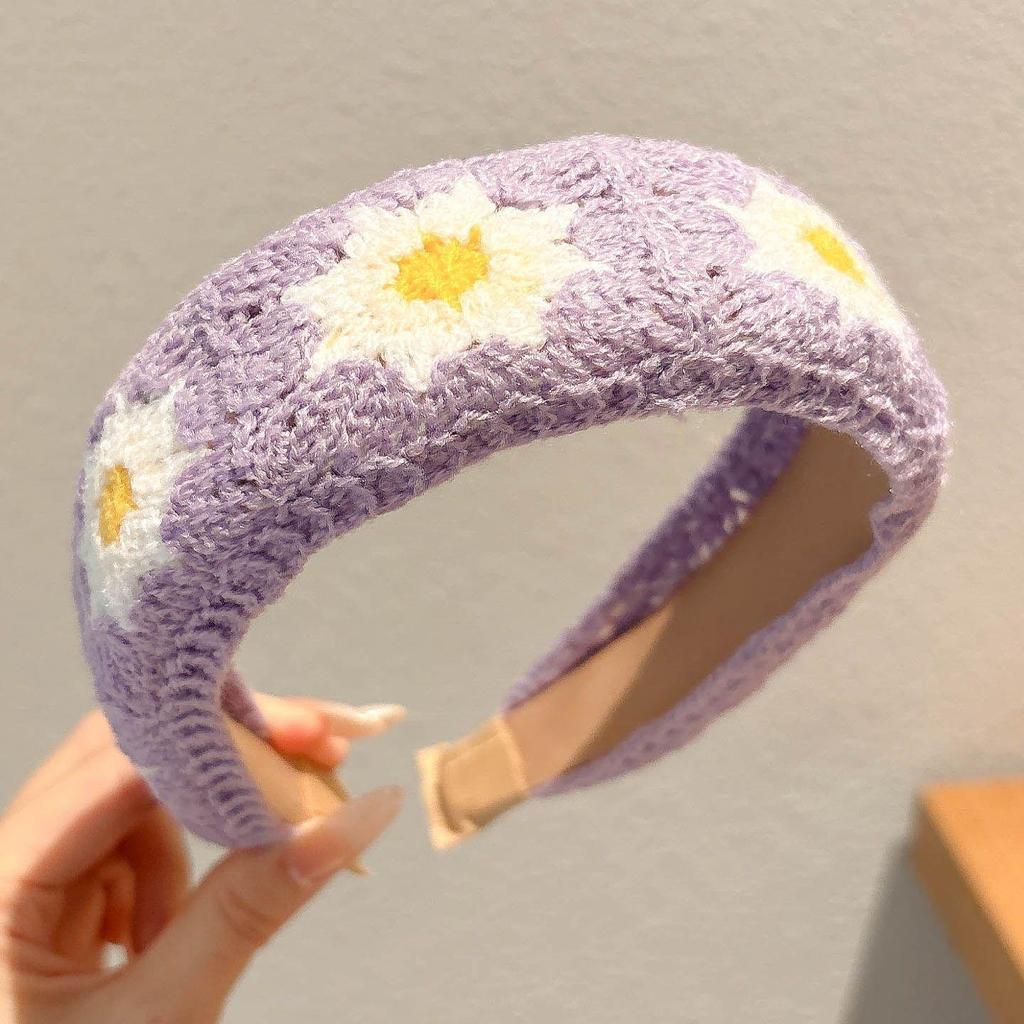 Floral Knit Choppy Bangs Sticker Headband for Women – Non-Slip Hair Magic for Washing Face.