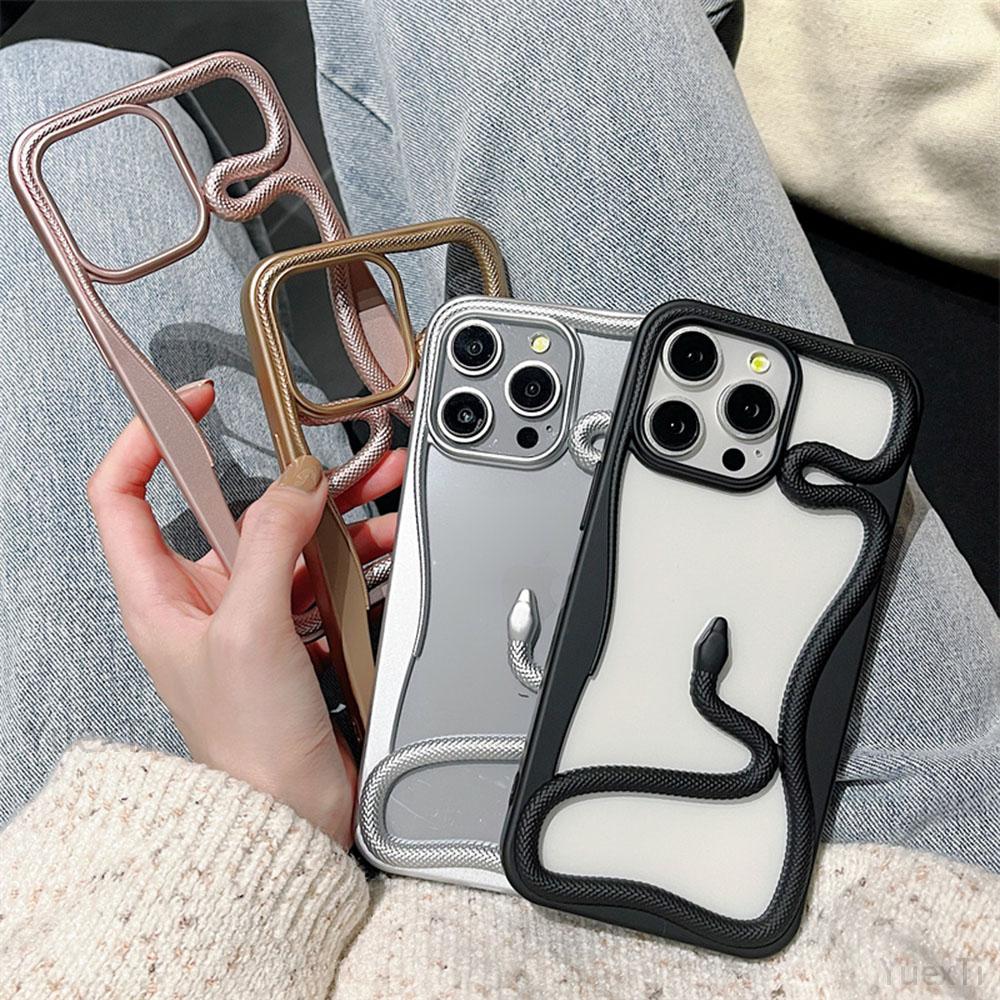 Cool 3D Snake Hollow Dissipate Heat Phone Case For iPhone 16 15 14 13 12 11 Pro Max Luxury White Shockproof Soft Silicone Cover