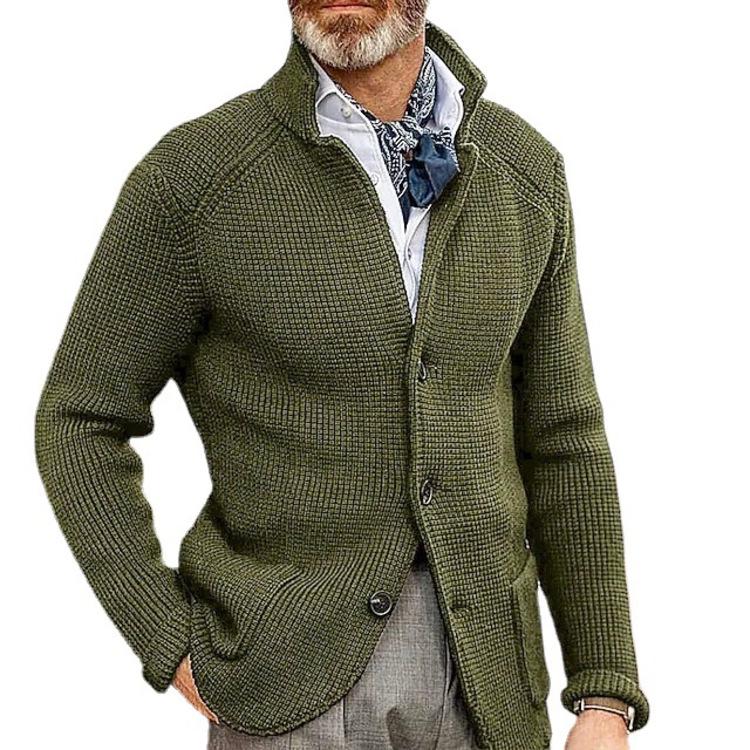 Men s Slim Fit Stand Collar Knit Sweater - Solid Color Casual Long Sleeve. XXXXL