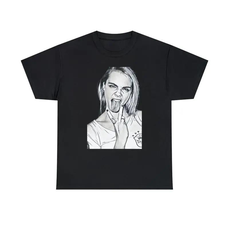 Cara Delevingne Print Black White Art Heavy Cotton T Shirt