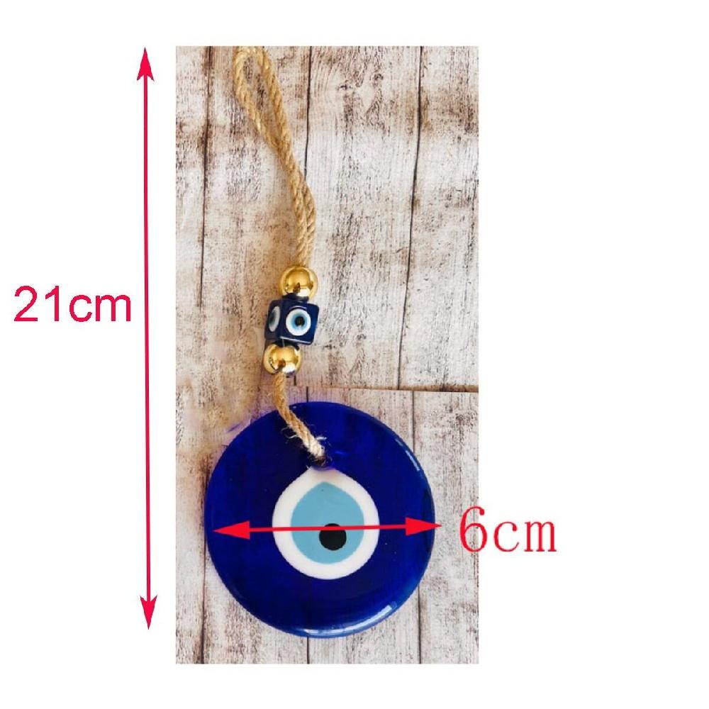 Bohemian Evil Eye Glass Wall Hanging, Turkish Nazar Amulet With Jute Rope, 2 Sizes For Home Car Decor A