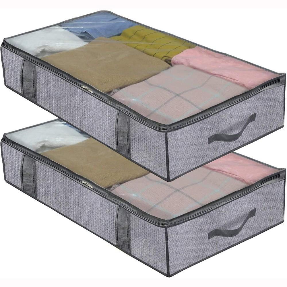 2pcs under the bed quilt storage bag with cover can be folded, can be used for bedding clothes toys with 4 reinforced handle
