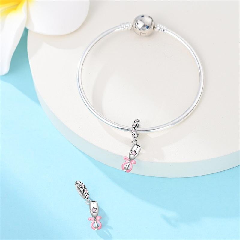 New Original Charms Beads Copper Pink Bow Wine Glass Slightly Intoxicated Pendants For Woman Romantic Diy Jewelry