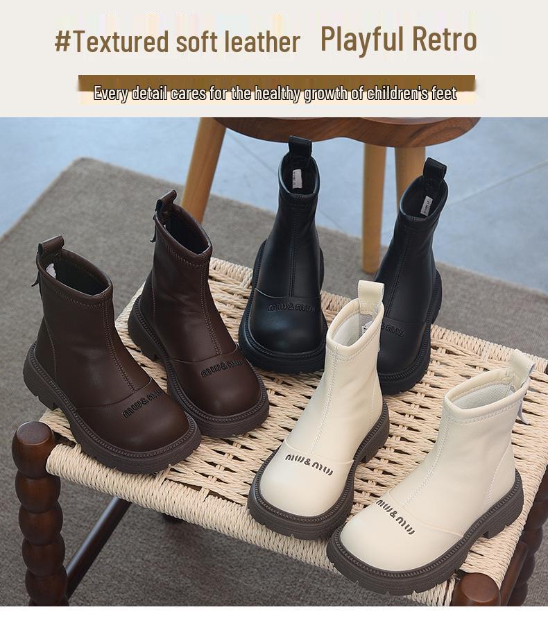 Vattentäta Läder Bomullsstövlar för Flickor - Höst/Vinter 2025 Martin-stil