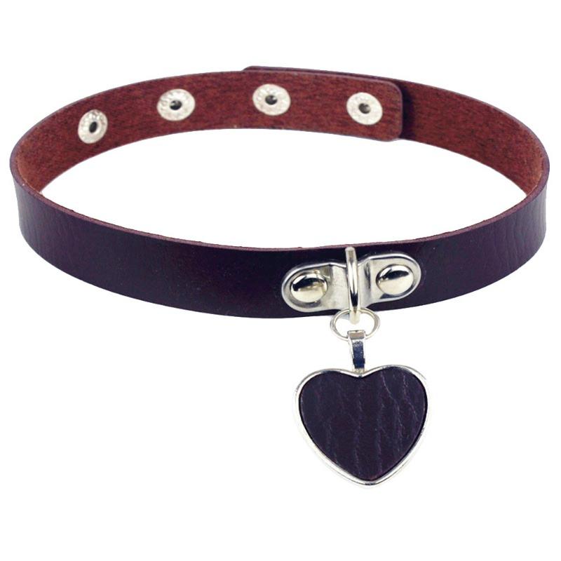 Eco-friendly PU Leather Anime Harajuku Punk Goth Love Peach Heart Pendant Necklace Collar Leather Necklace Necklace
