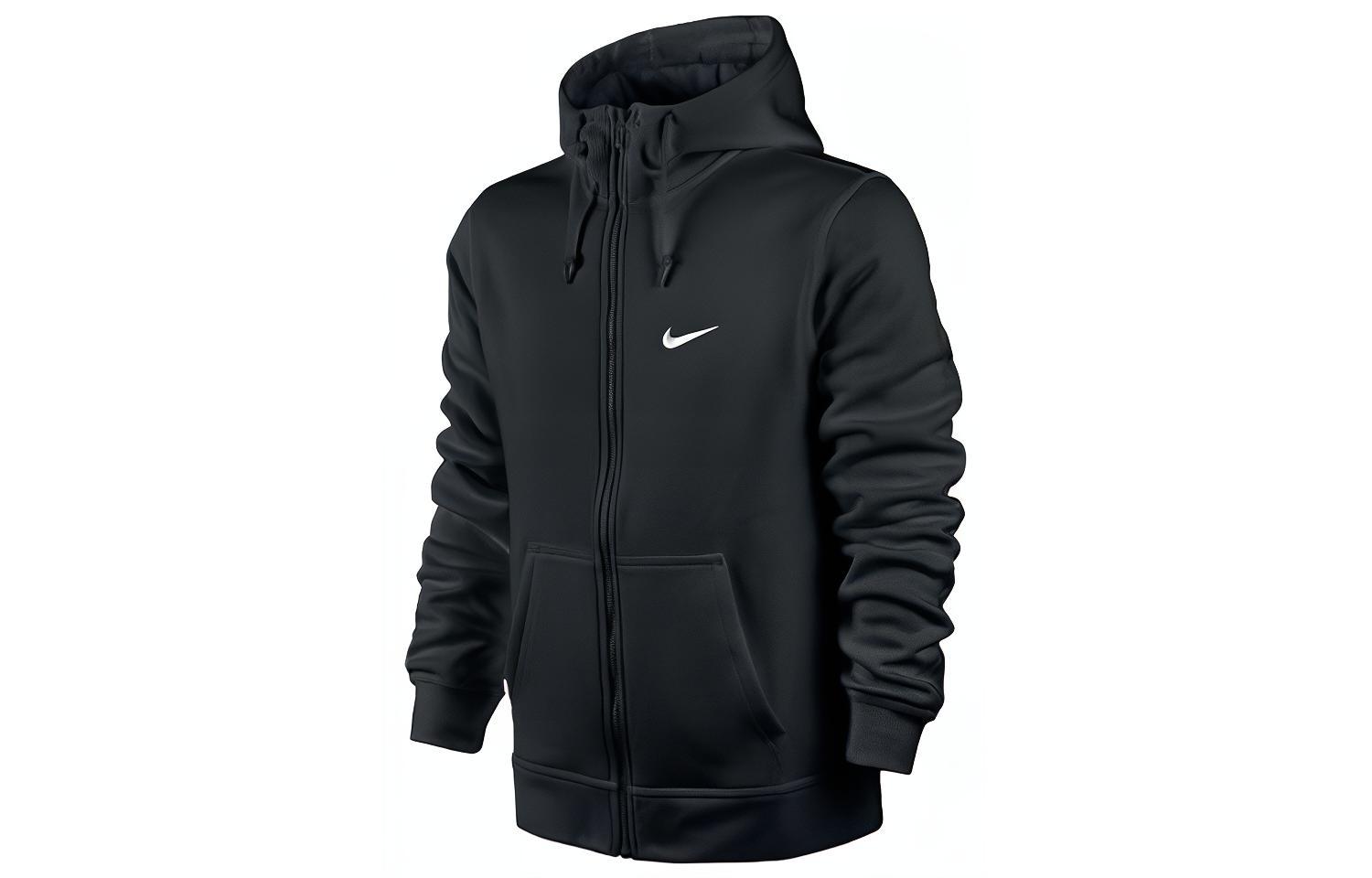 Nike Swoosh Logo Print Hooded Drawstring Fleece Lined Thermal Jackets & Coats Men s Black 623451-010 M