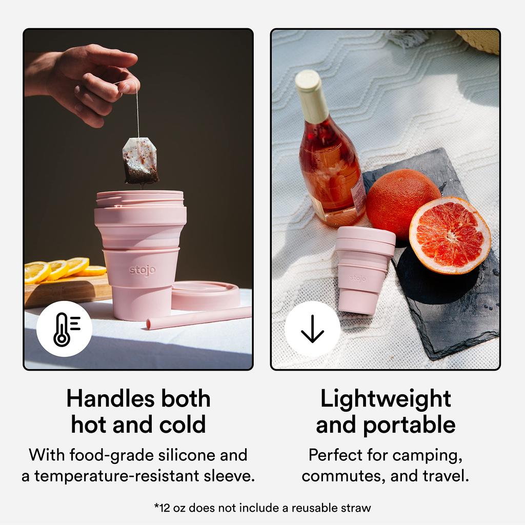 Stojo Pocket Cup 12oz355ml Foldable My CupMy Tumbler (CARNATION)