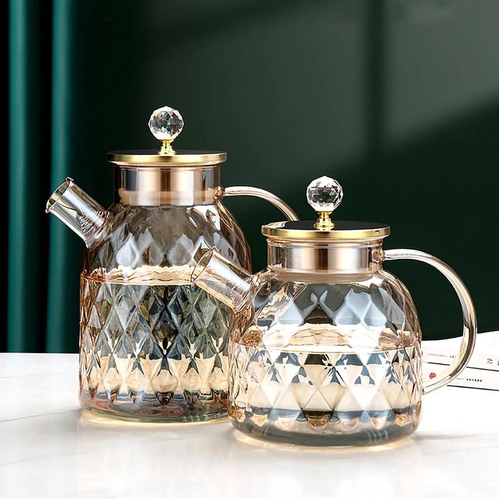 1/1.8L Glaskanne für Herd/Mikrowellengeeignetes Glas Borosilikat Kaffeekanne mit Sieb Teekannen für losen Tee Trinkgeschirr
