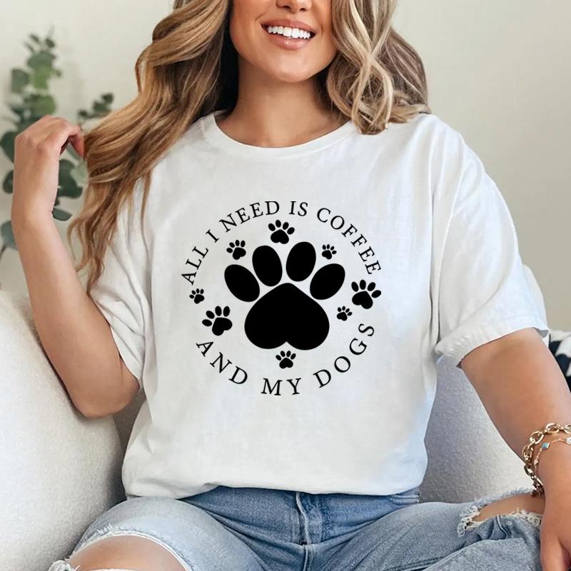 Unisexs Tee Shirt All I Need Is Coffee And My Dogs Graphic Tee Dog Lover Shortsleeve Crewneck Tshirt Coffee Lover Classic Tops