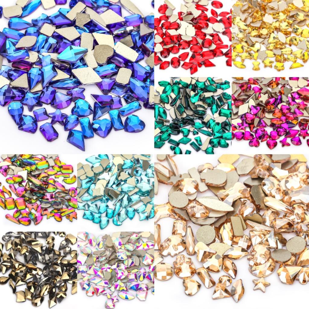 Mixed Nail Art Accessories Size Aurora Champagne Stained Glass Flat Bottom Special-Shaped Diamond Diy Nail Accessories