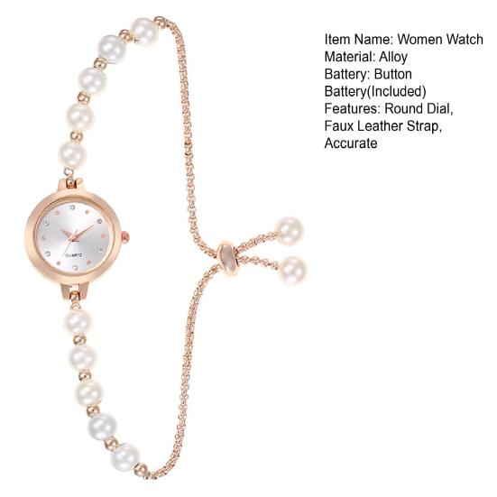 Femei stras brățară ceas reglabil Faux Pearl curea rotund cadran doamnelor casual rochie formală cuarț ceas de mână bijuterii accesoriu de modă