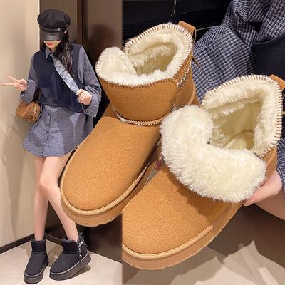 Snow Boots Cotton Shoes Women's Maroon Versatile Thickened Warm Snow Boots 2025 Winter New Piled Thickened Cotton Boots