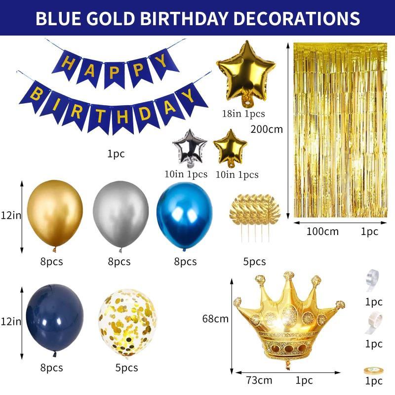 Deep Blue Golden Pentagram Series Balloon Set - Birthday Party Gathering Balloon Flag Set Combination