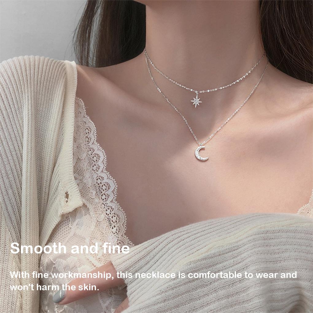 Women Double Layered Necklace Girls Party Banquet Portable Pendant Ladies Neck Crystal Jewellery Birthday Gift
