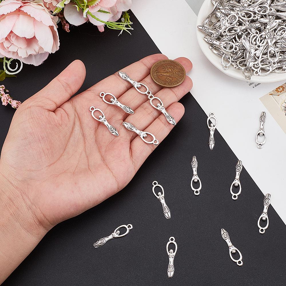 60Pcs Tibetan Style Alloy Pendants Spiral Goddess Antique Silver 31x8x3mm Hole: 1.8mm