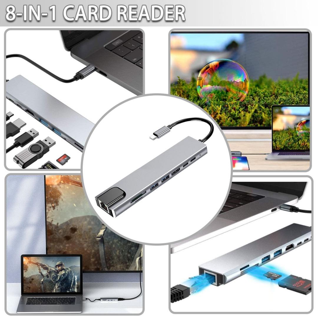 

PDTO Адаптер-концентратор USB C Type C 8-в-1 с выходом 4K HDMI Адаптер для чтения карт SD/TF