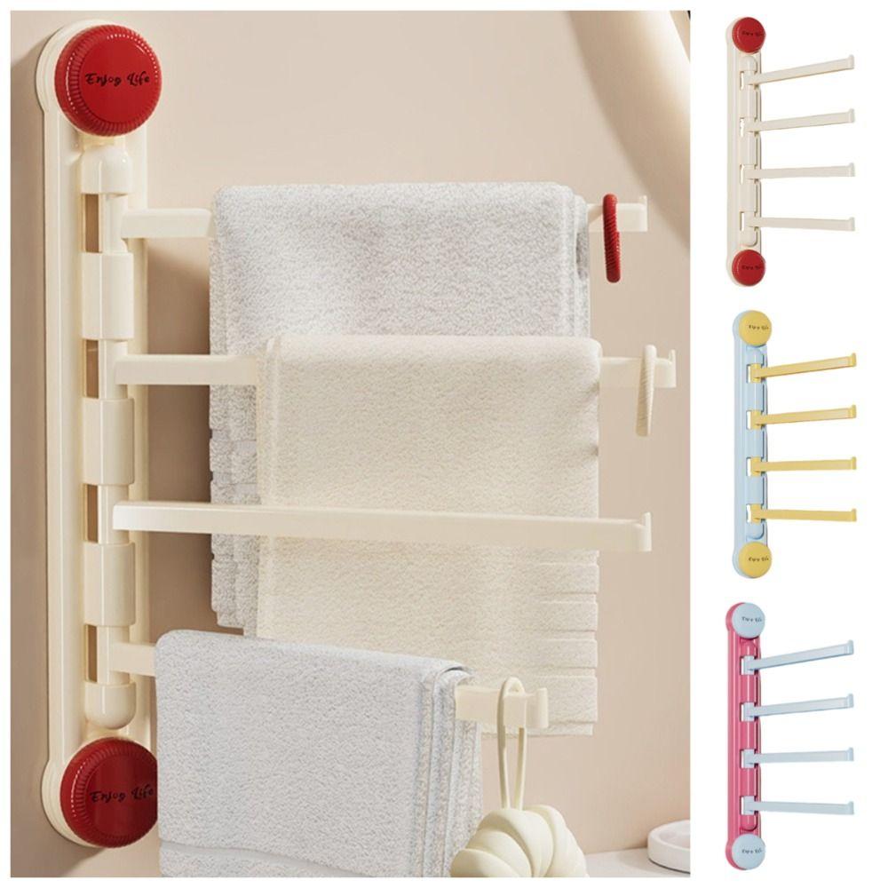 

3/4-Bar Rotating Towel Bar Waterproof Wall Mounted Towel Holder Bathroom Towel Pole Shower 3Poles Beige Red