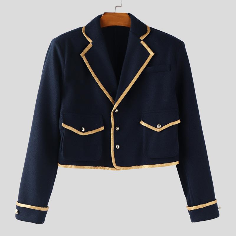 

INCERUN Осенние мужские куртки-короткие пальто кэжуал с длинным рукавом и пуговицами XL синий